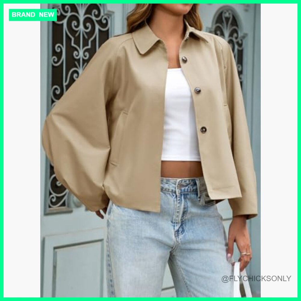 Polyester Cropped Jacket With Batwing Sleeves But… - image 2